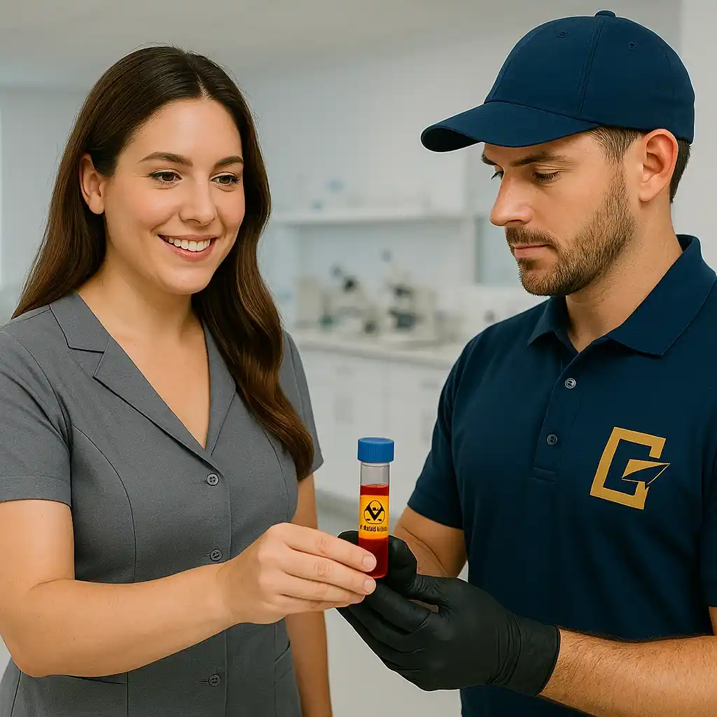 Medical courier with temperature-controlled container